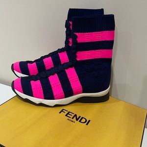 Fendi High Sock Sneakers In Navy and Pink